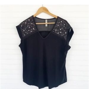 PerSeption Concept Black Semi Sheer Studded Shirt Blouse Women’s Size L